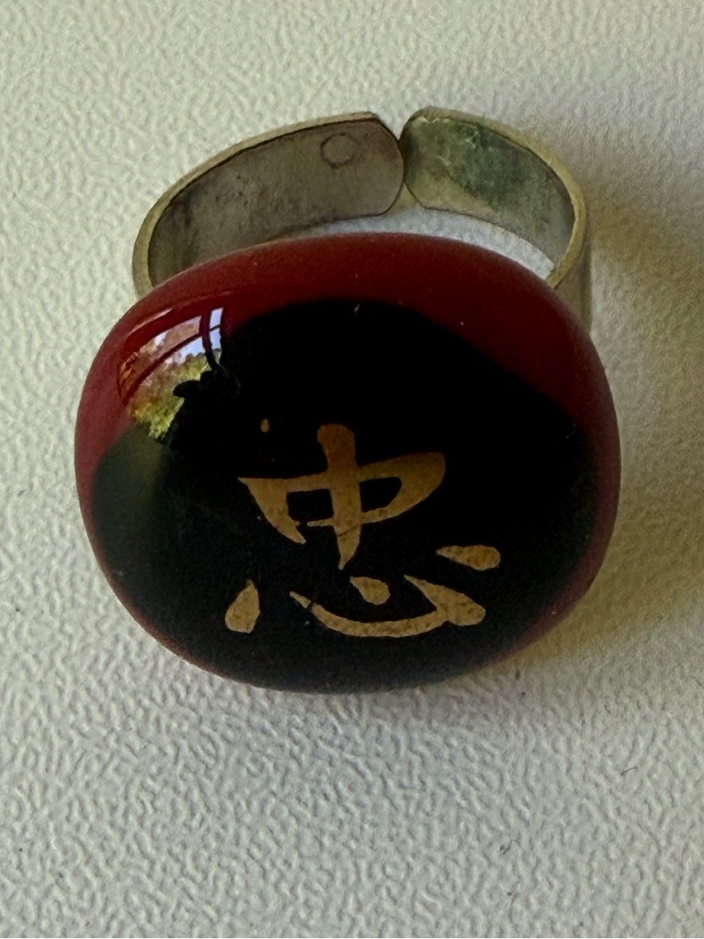 Gold Script Red and Black Adjustable Women’s Ring